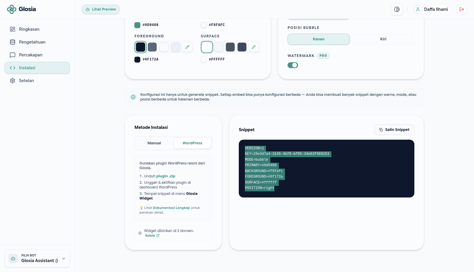 Dashboard Glosia